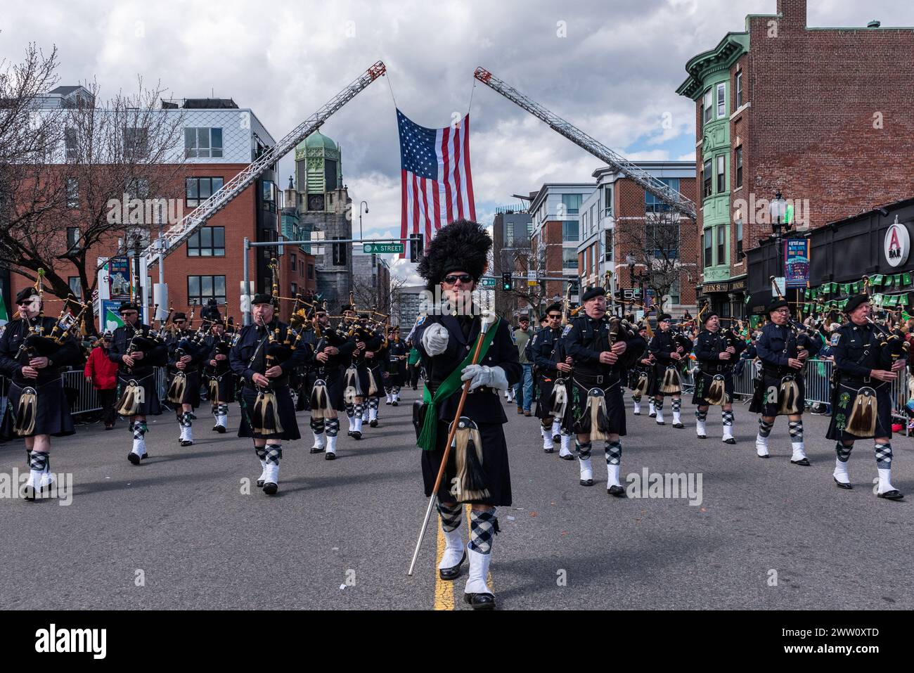 Boston Police Gaelic Column of Pipes & Drums leading the 2024 South