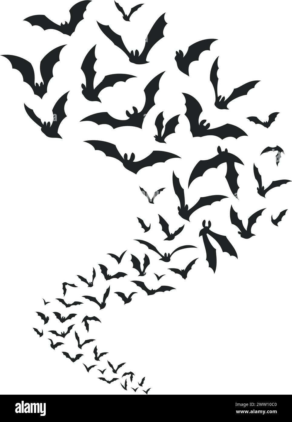 Flying bats swarm black silhouette. Halloween decoration Stock Vector ...