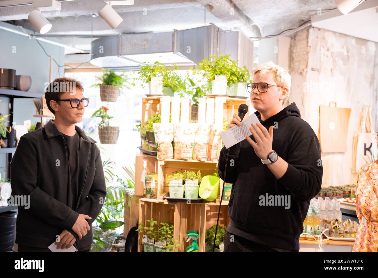 Munich, Germany. 20th Mar, 2024. Valentin Kiefl, Jakob Kiefl at the opening of the Future Retail Store Urban Gardeners by Kiefl in the Townhall in Munich, Germany on March 20, 2024. (Photo by Alexander Pohl/Sipa USA) Credit: Sipa USA/Alamy Live News Stock Photo