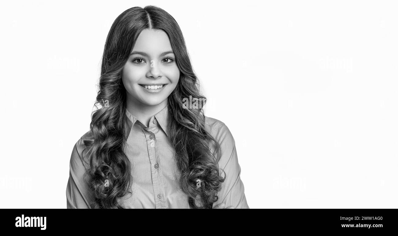 Smiling teen girl curly Black and White Stock Photos & Images - Alamy