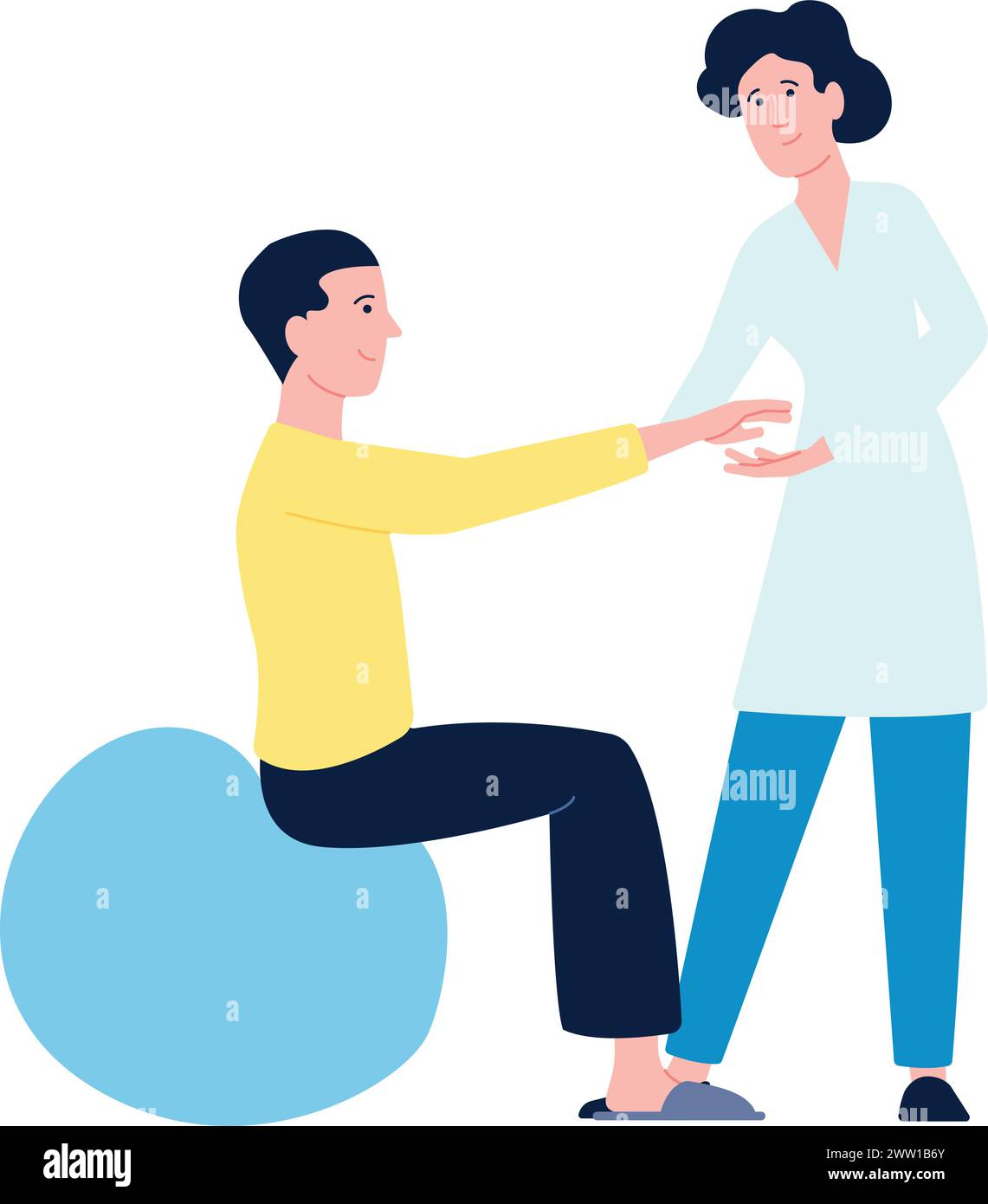 Injury recovery. Medical therapy exercise with doctor help Stock Vector
