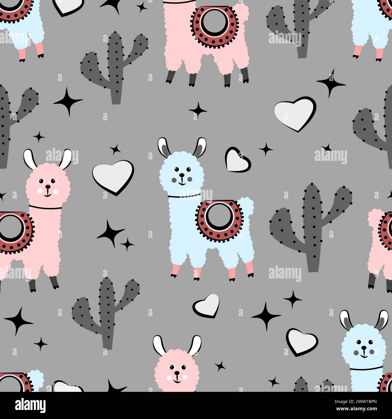 Seamless pattern with alpacas on a gray background Stock Vector