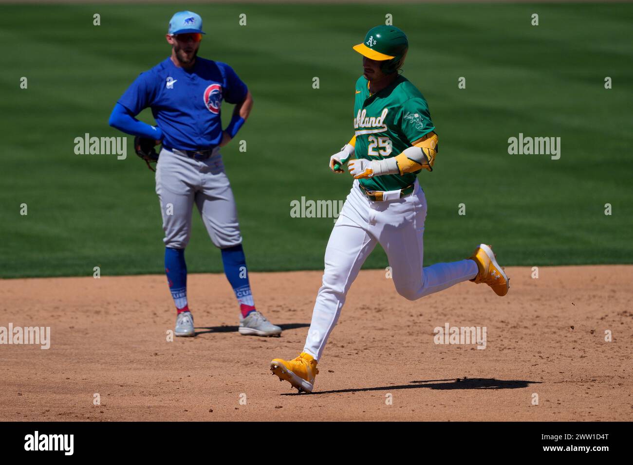 Oakland Athletics' Brent Rooker rounds the bases after hitting a home