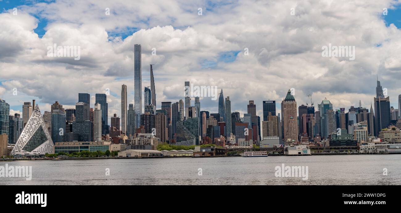 New York City, USA - May 05, 2023: Manhattan cityscape has a unique blend of architectural styles, nyc skyline. Stock Photo