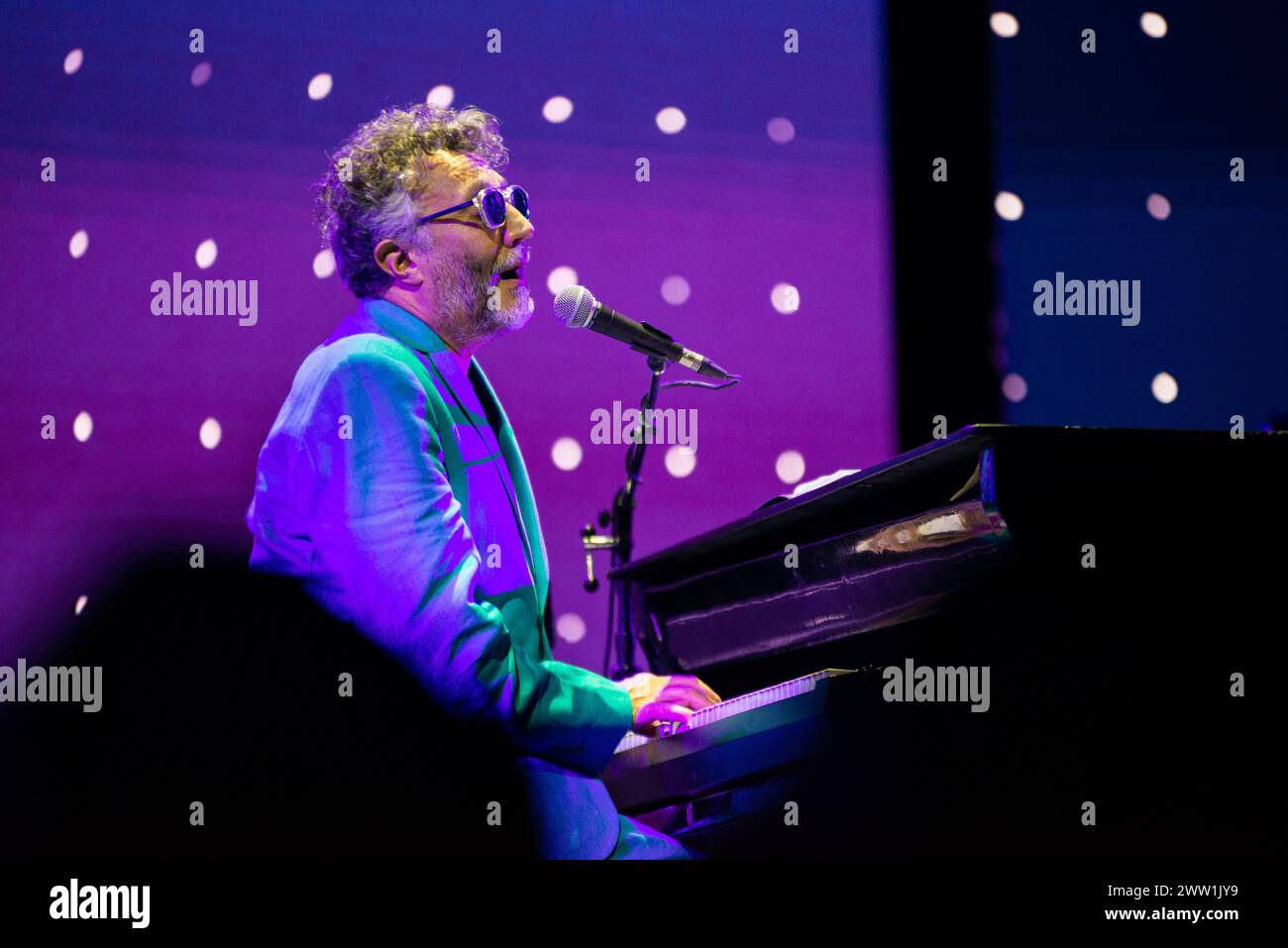 Fito Paez performing his music during a show of 'Amor 30 años despues del amor Tour'. Stock Photo