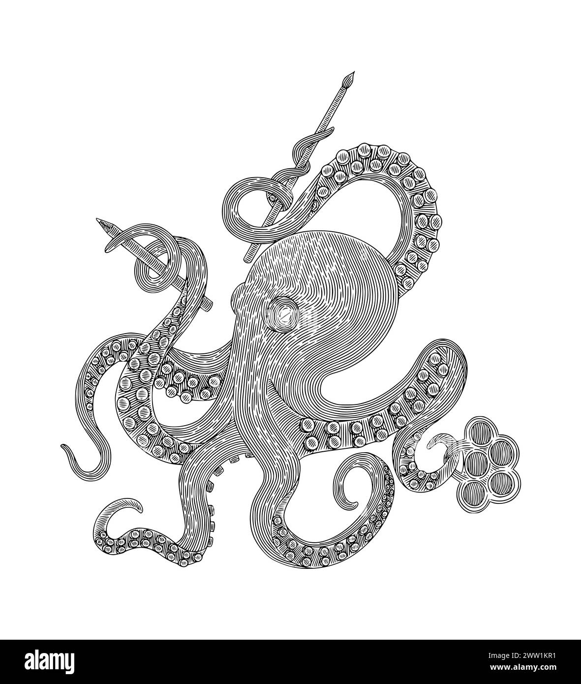 octopus, Vintage engraving drawing vector illustration Stock Vector
