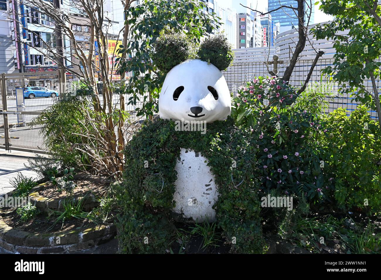 Green Panda statue near Ueno Park – Taito, Tokyo, Japan – 28 February 2024 Stock Photo
