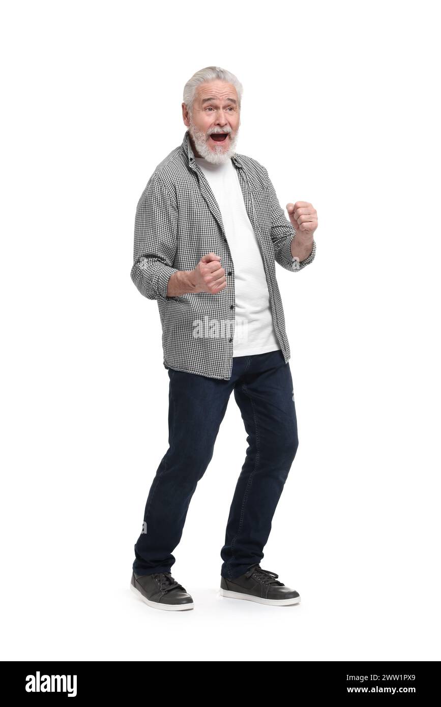Full length portrait of senior man on white background Stock Photo - Alamy
