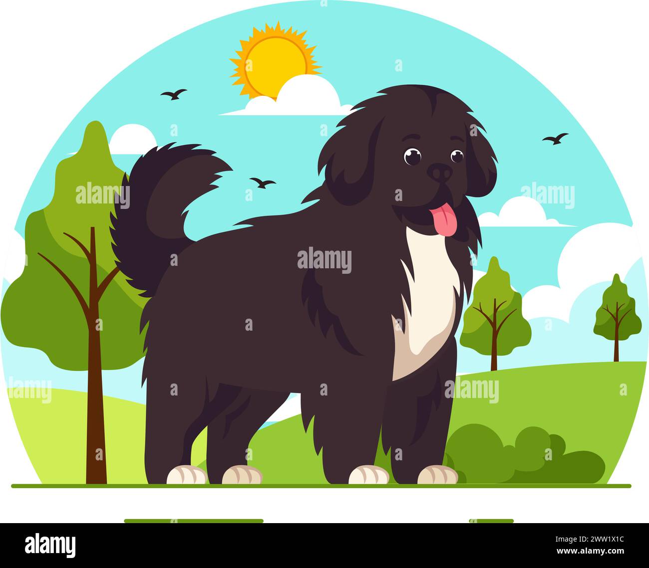 Newfoundland Dog Animals Vector Illustration with Black, Brown or