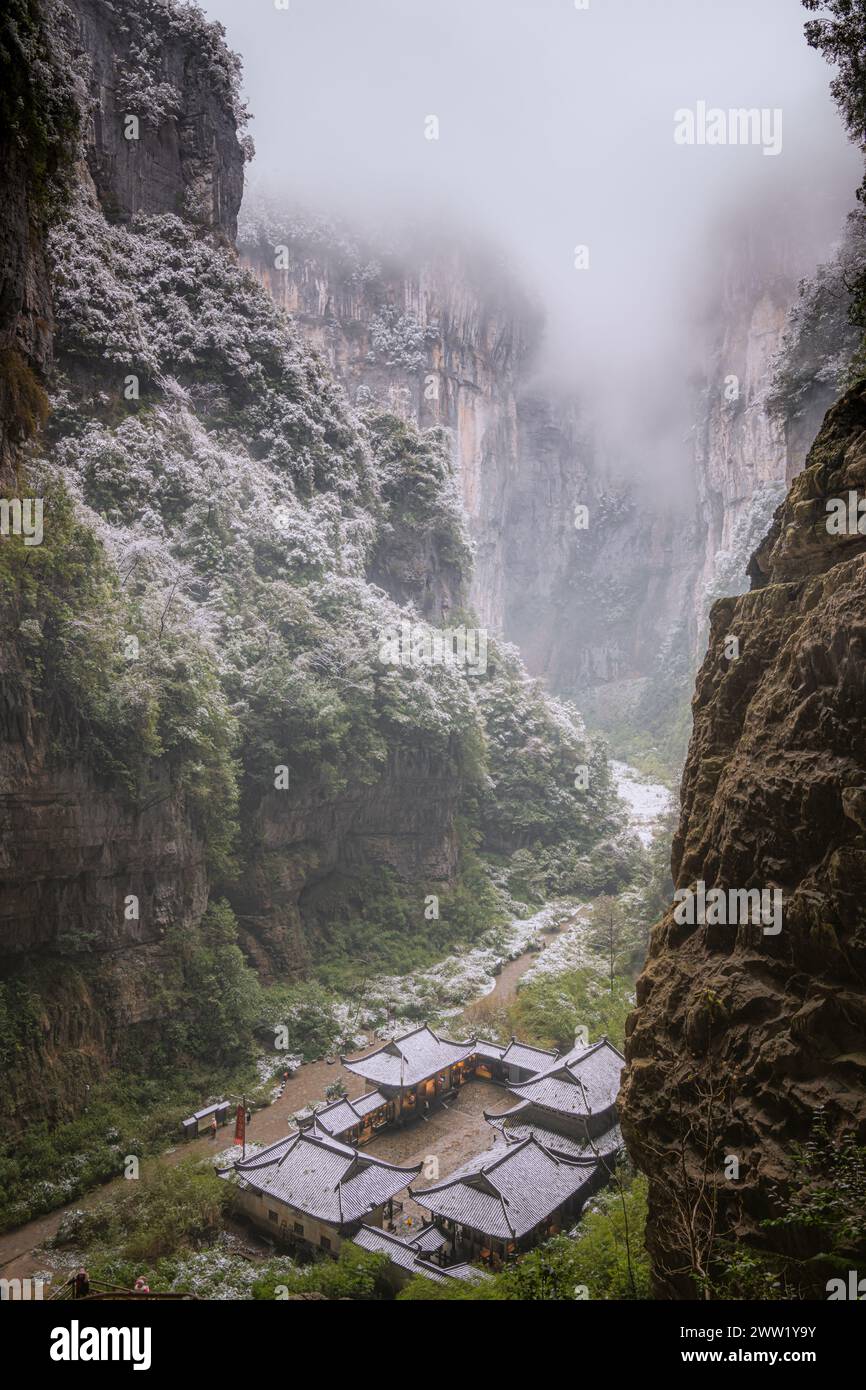 The Three Natural Bridges in Xiannushan Town, Wulong District, Chongqing Municipality, China. They lie within the Wulong Karst National Geology Park i Stock Photo