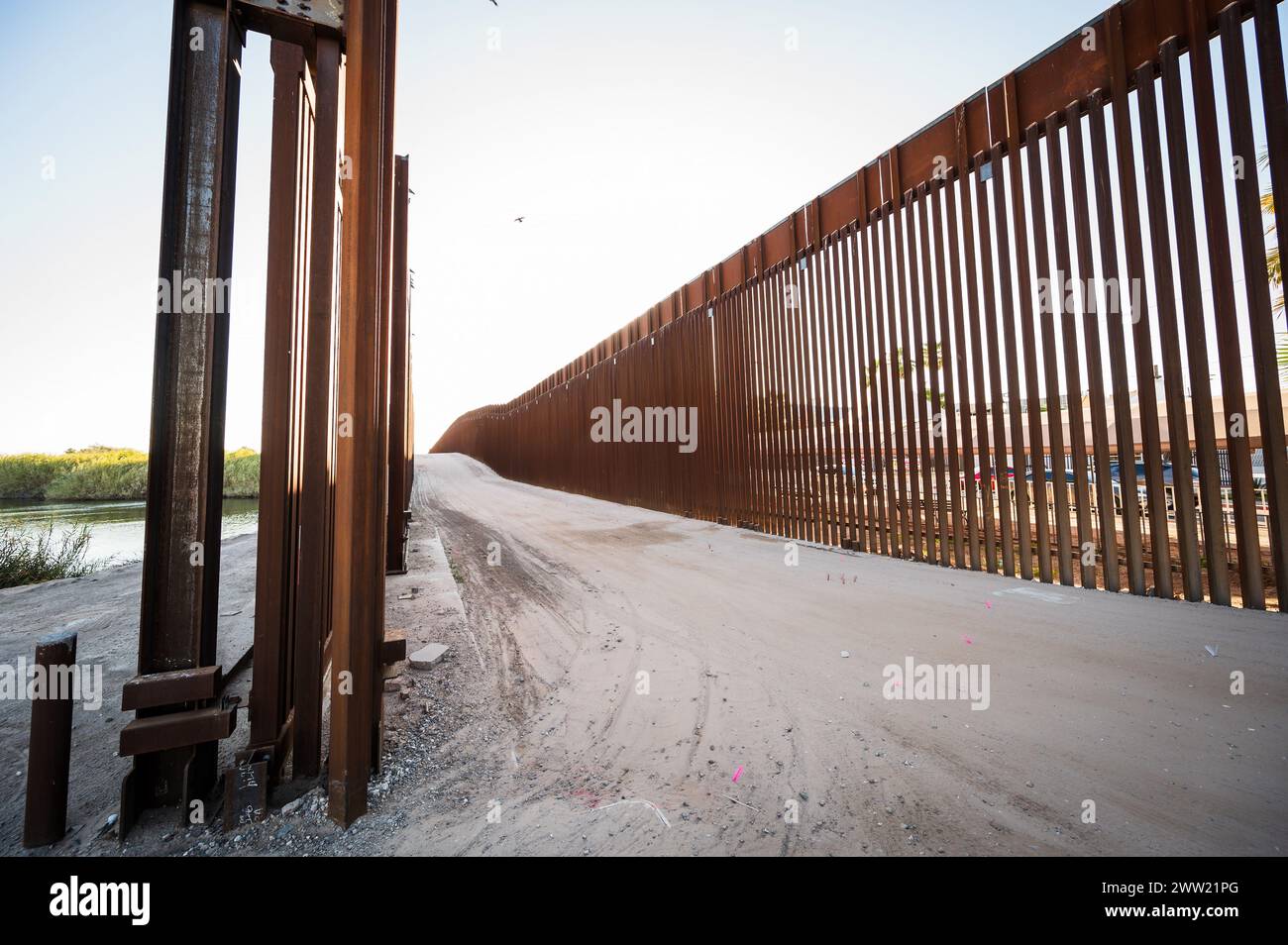 The US border wall between Yuma Arizona and Los Algodones Mexico Stock
