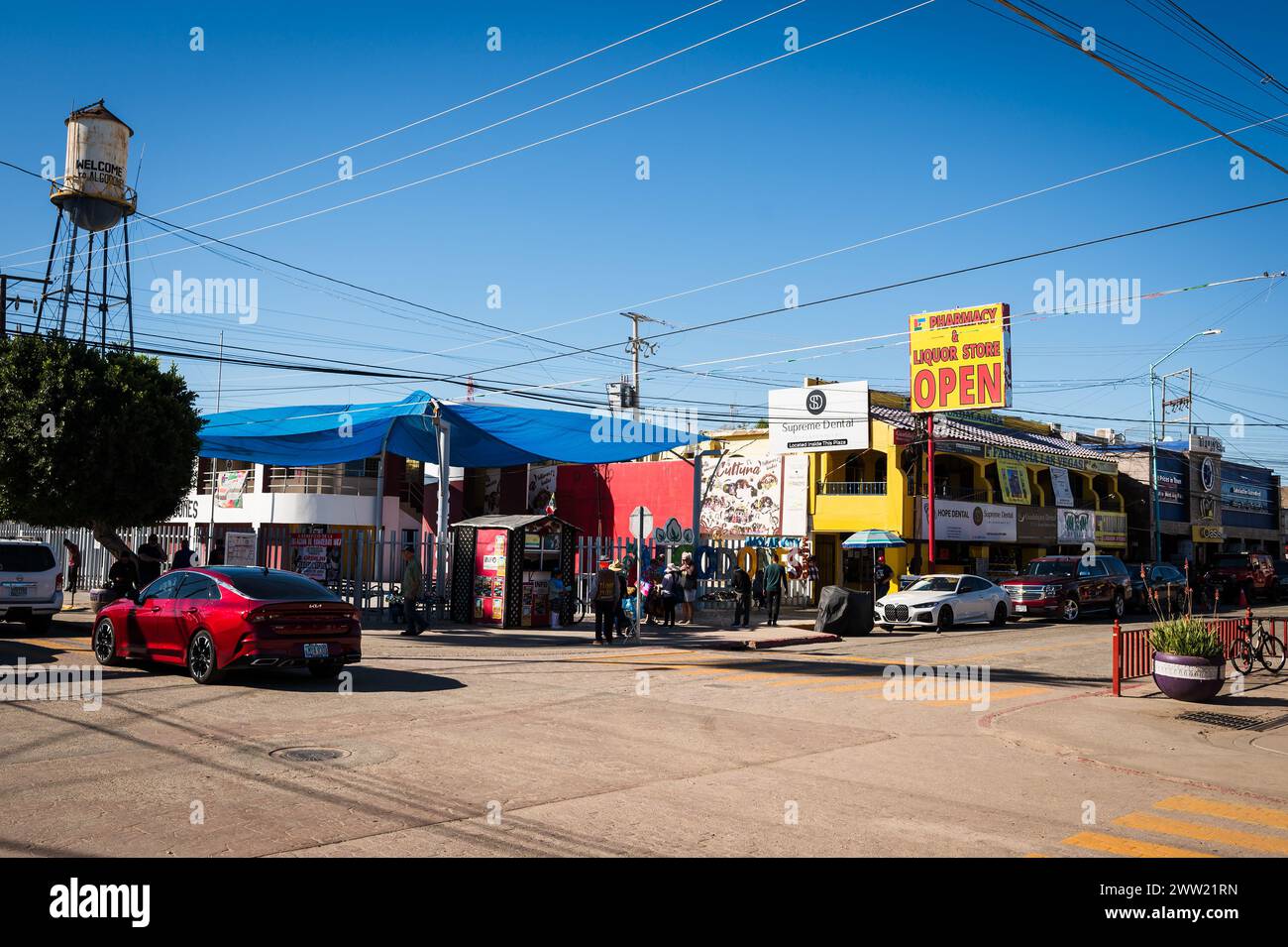 Dental offices, pharmacies, and opticians on the street at Los