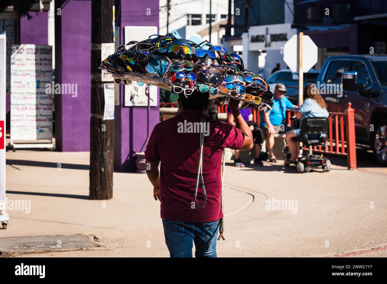 Tourists and street merchants on the street at Los Algodones Mexico