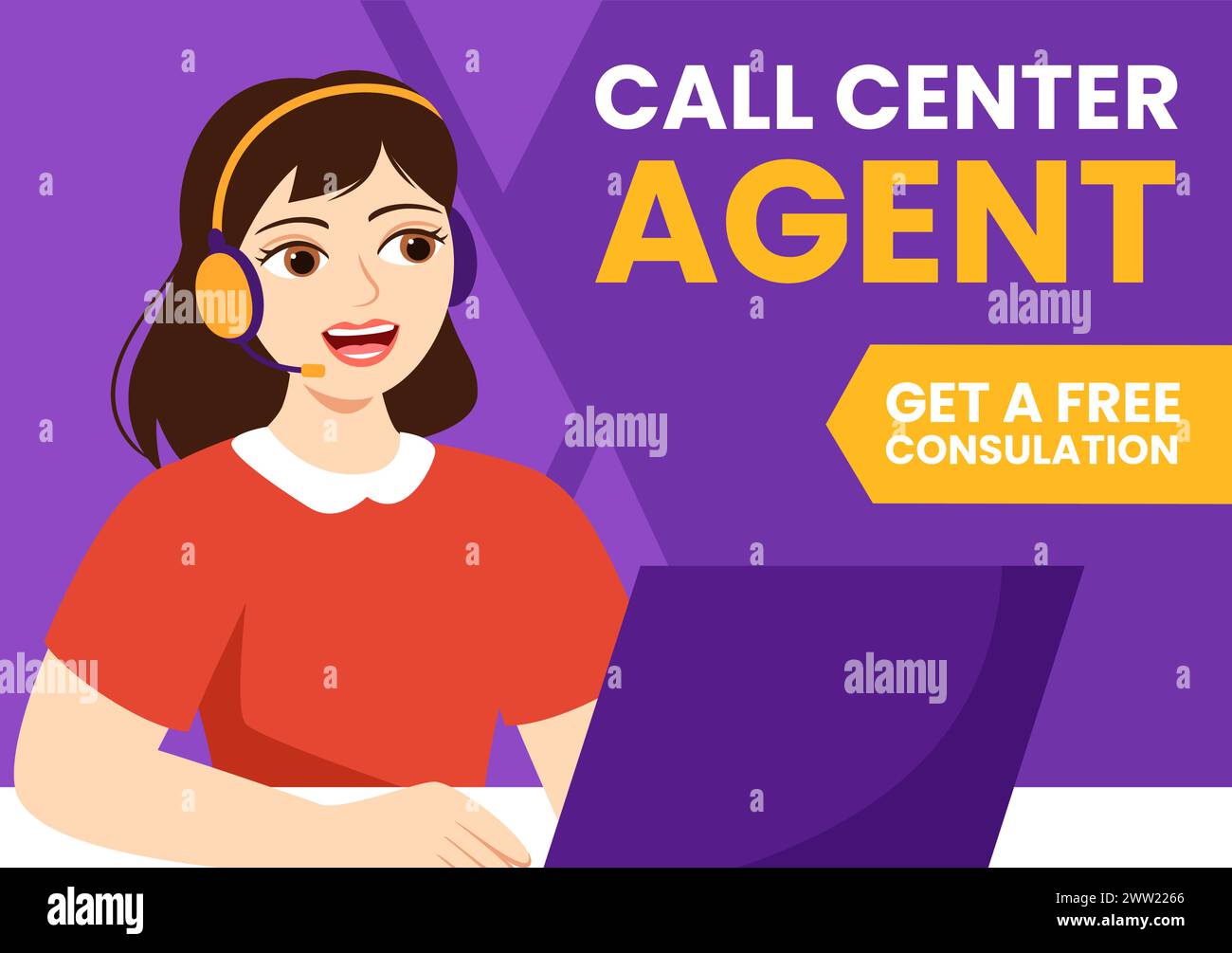 call-center-agent-social-media-background-flat-cartoon-hand-drawn