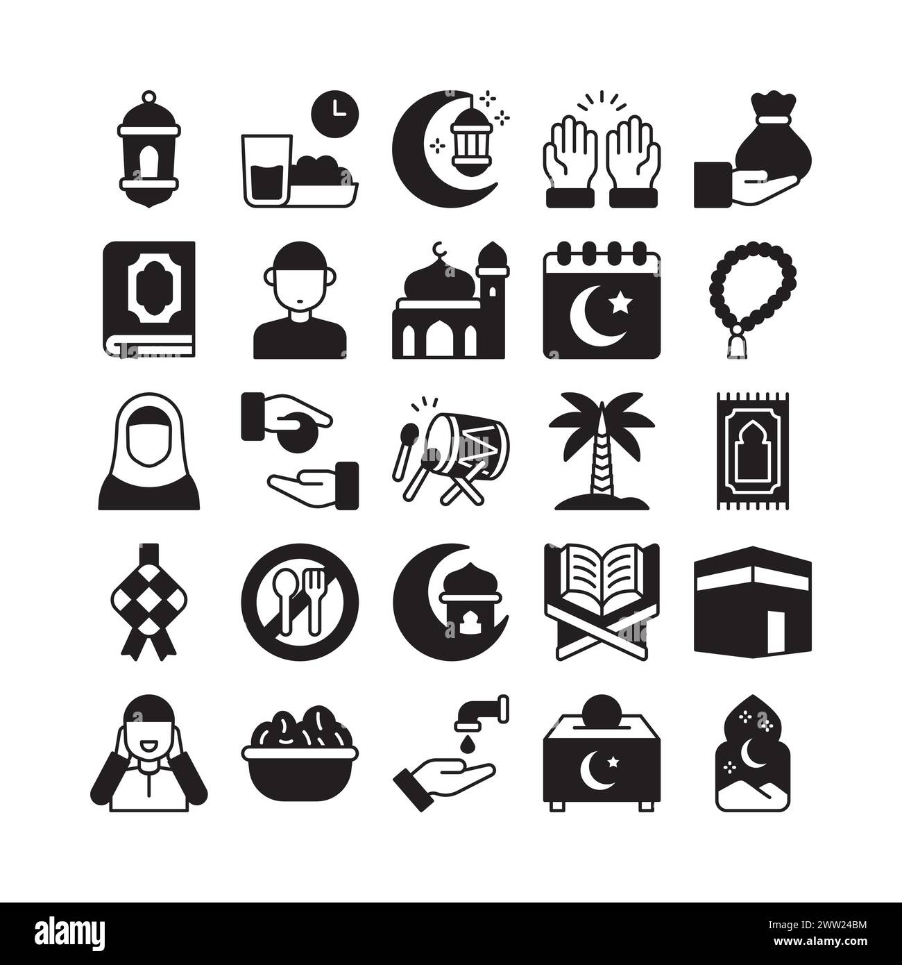 Creative ramadan icon collections in solid glyph style design Stock Vector