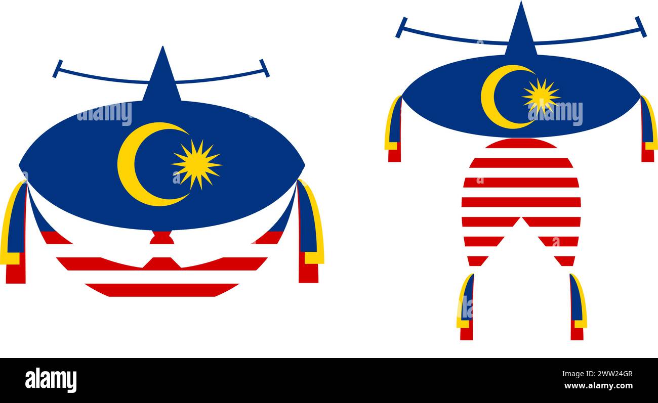 Vector of two types of traditional malaysian kites with malaysian flag motifs Stock Vector