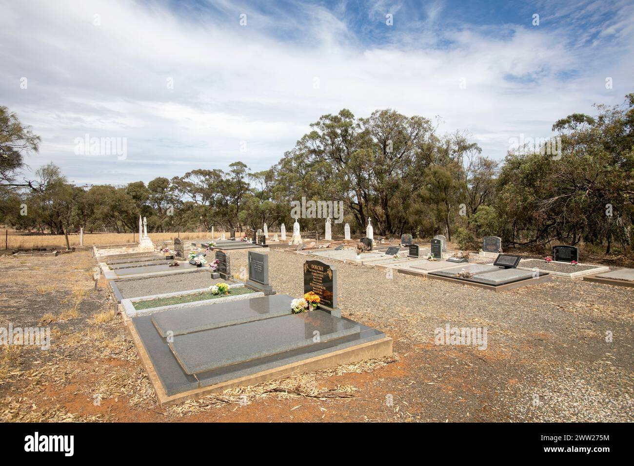 St Petri Lutheran Cemetery in St Kitts, a small rural community in South Australia, the church is now closed and in private ownership Stock Photo