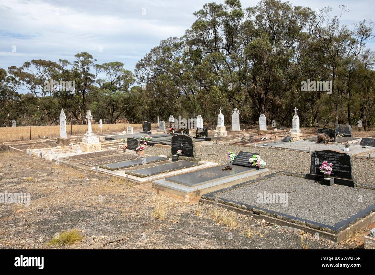 St Petri Lutheran Cemetery in St Kitts, a small rural community in South Australia, the church is now closed and in private ownership Stock Photo