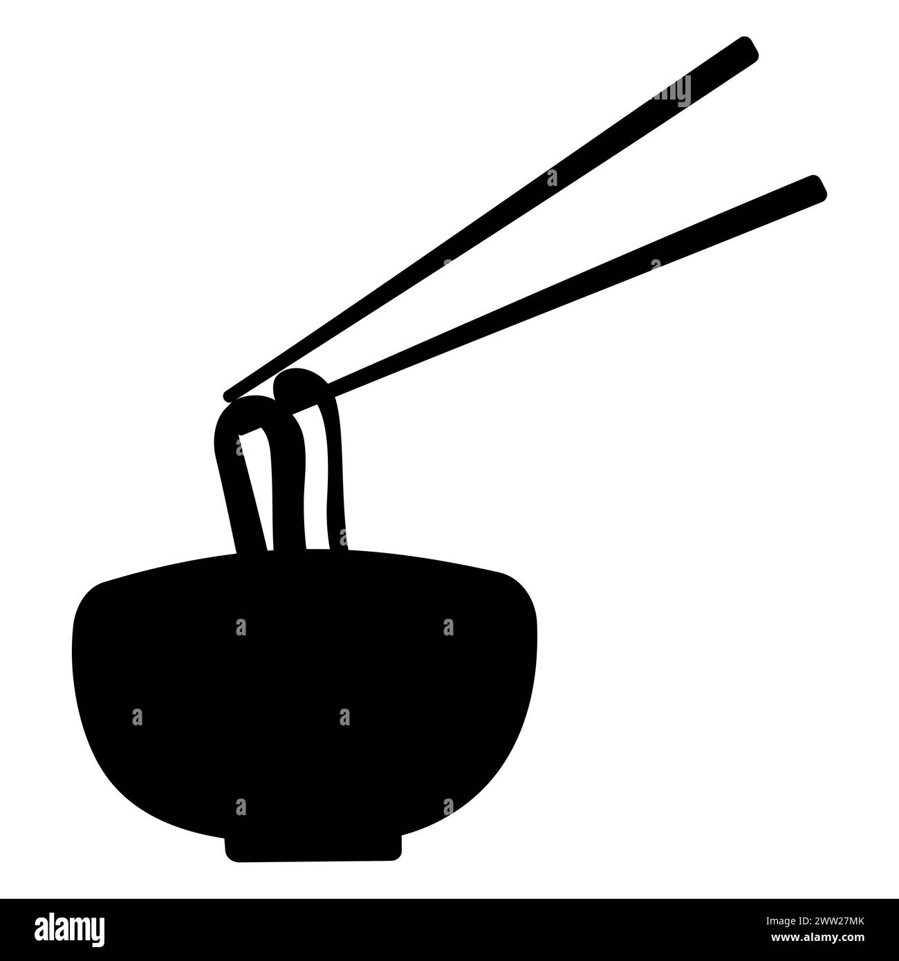 A household supply tool, chopsticks, stick out of a bowl filled with noodles. The balance of carmine soup adds a pop of color to the interior design. Stock Vector