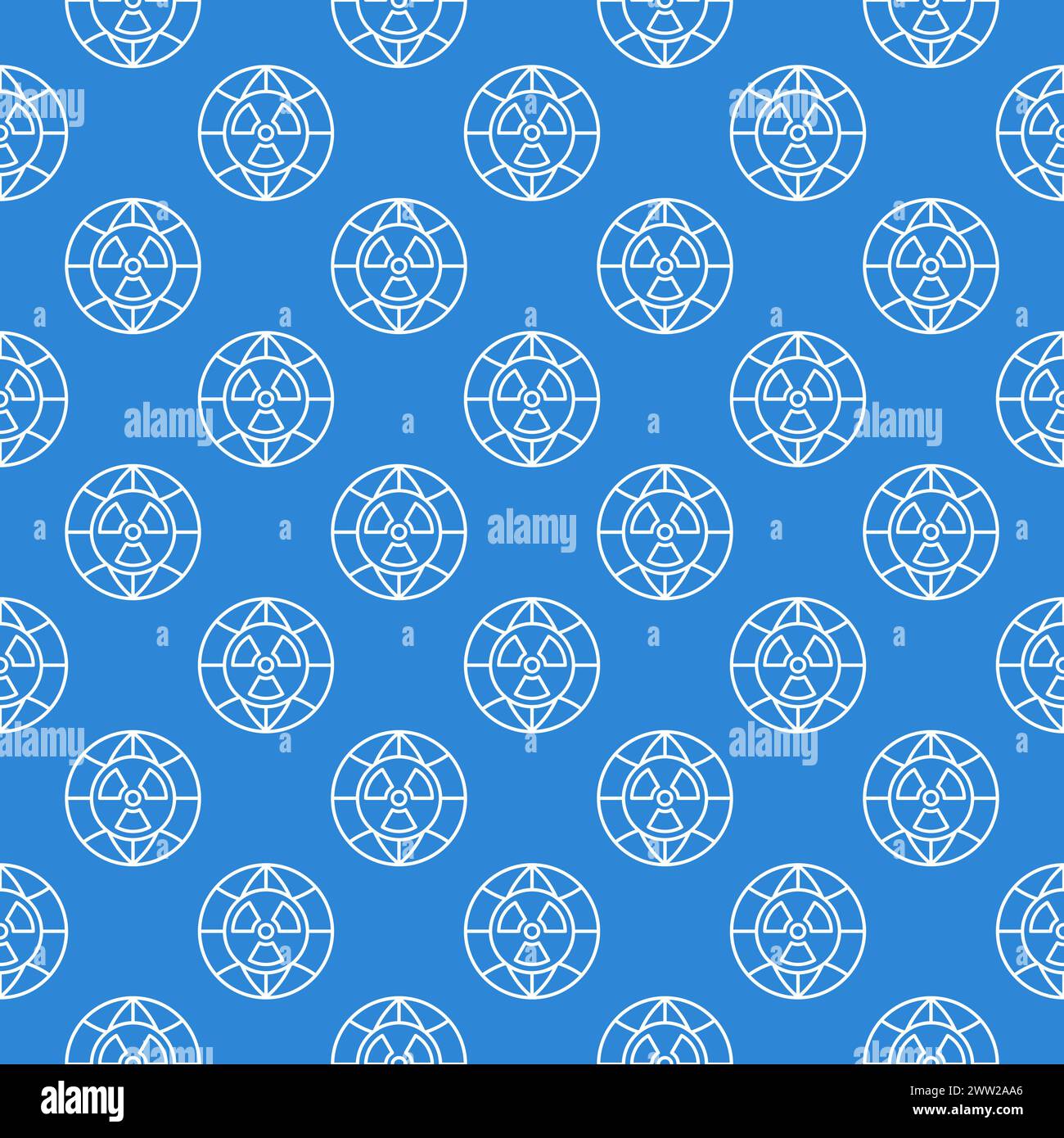 Earth Globe with Radiation symbol vector concept seamless pattern in thin line style Stock Vector