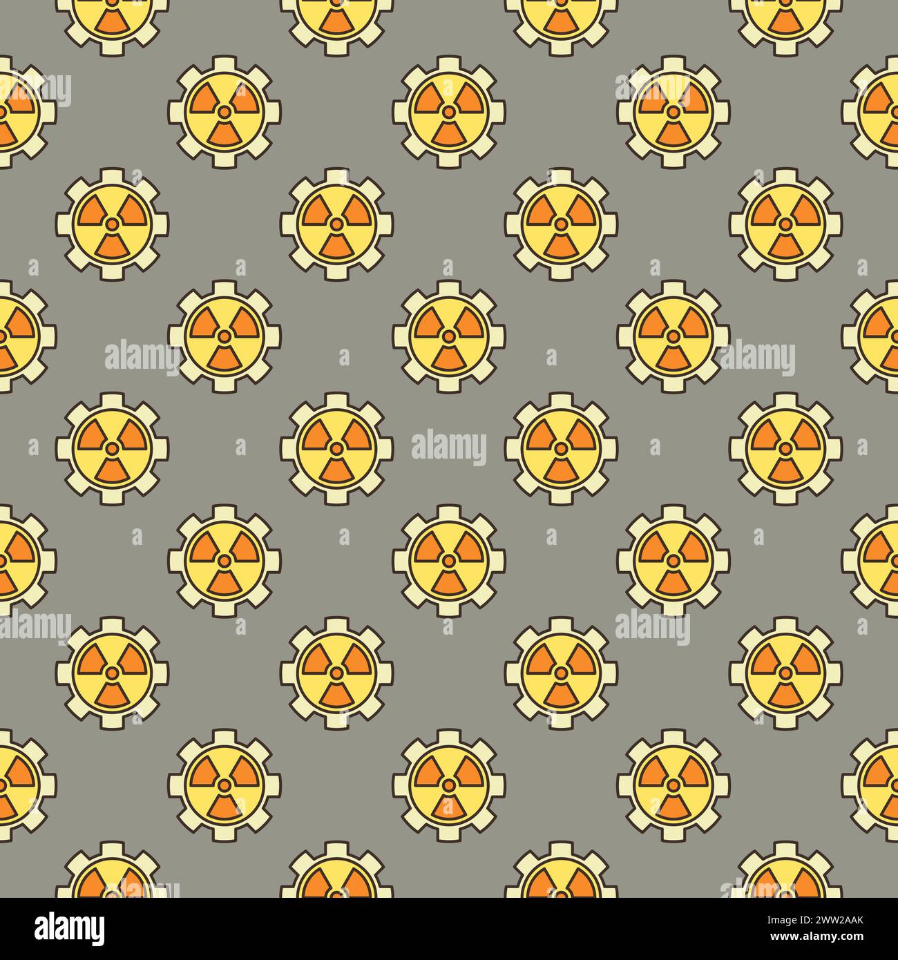 Radiation and Cog Wheel vector concept colored seamless pattern Stock Vector