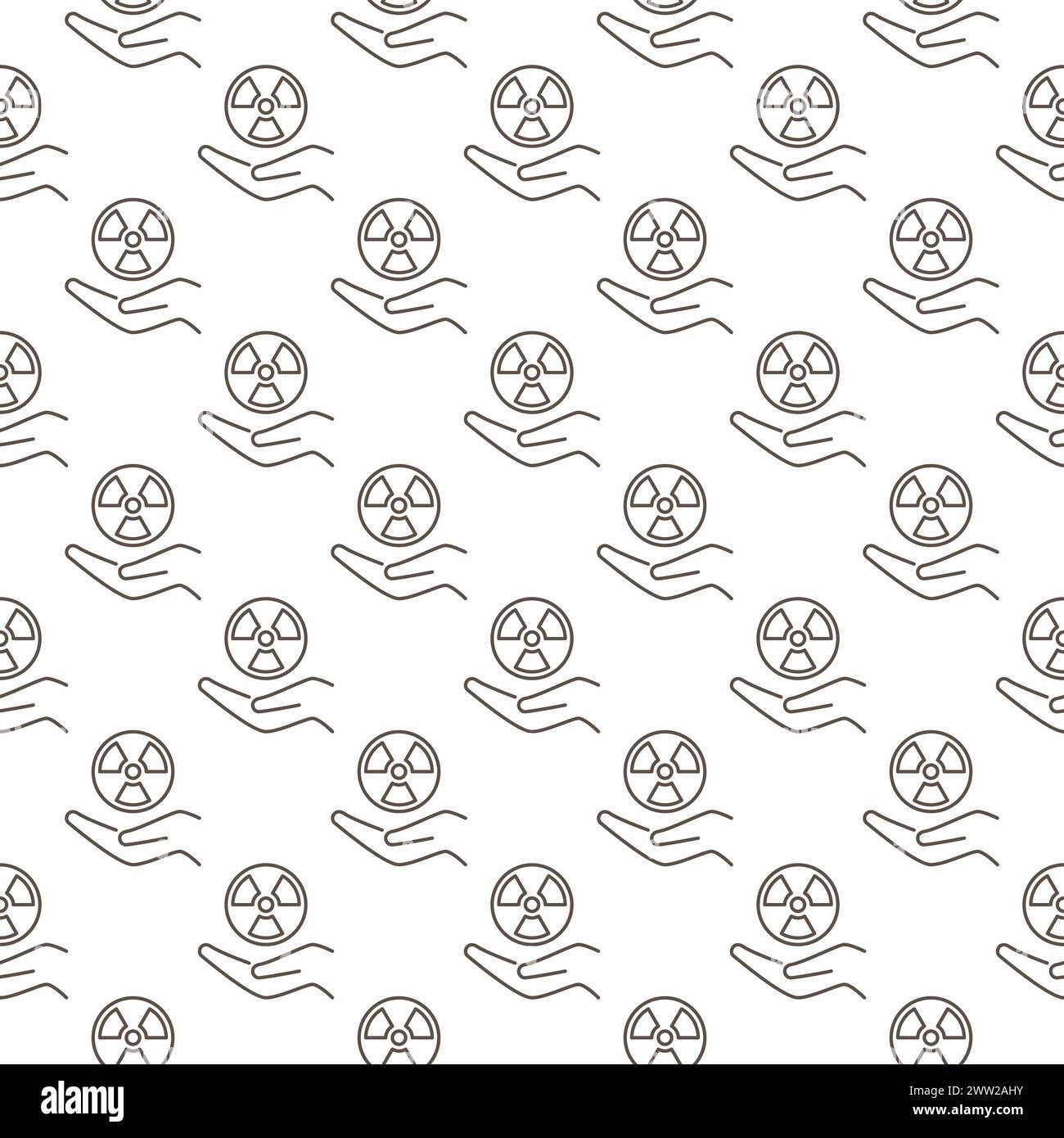 Hand with Round Radiation symbol vector concept outline seamless pattern Stock Vector