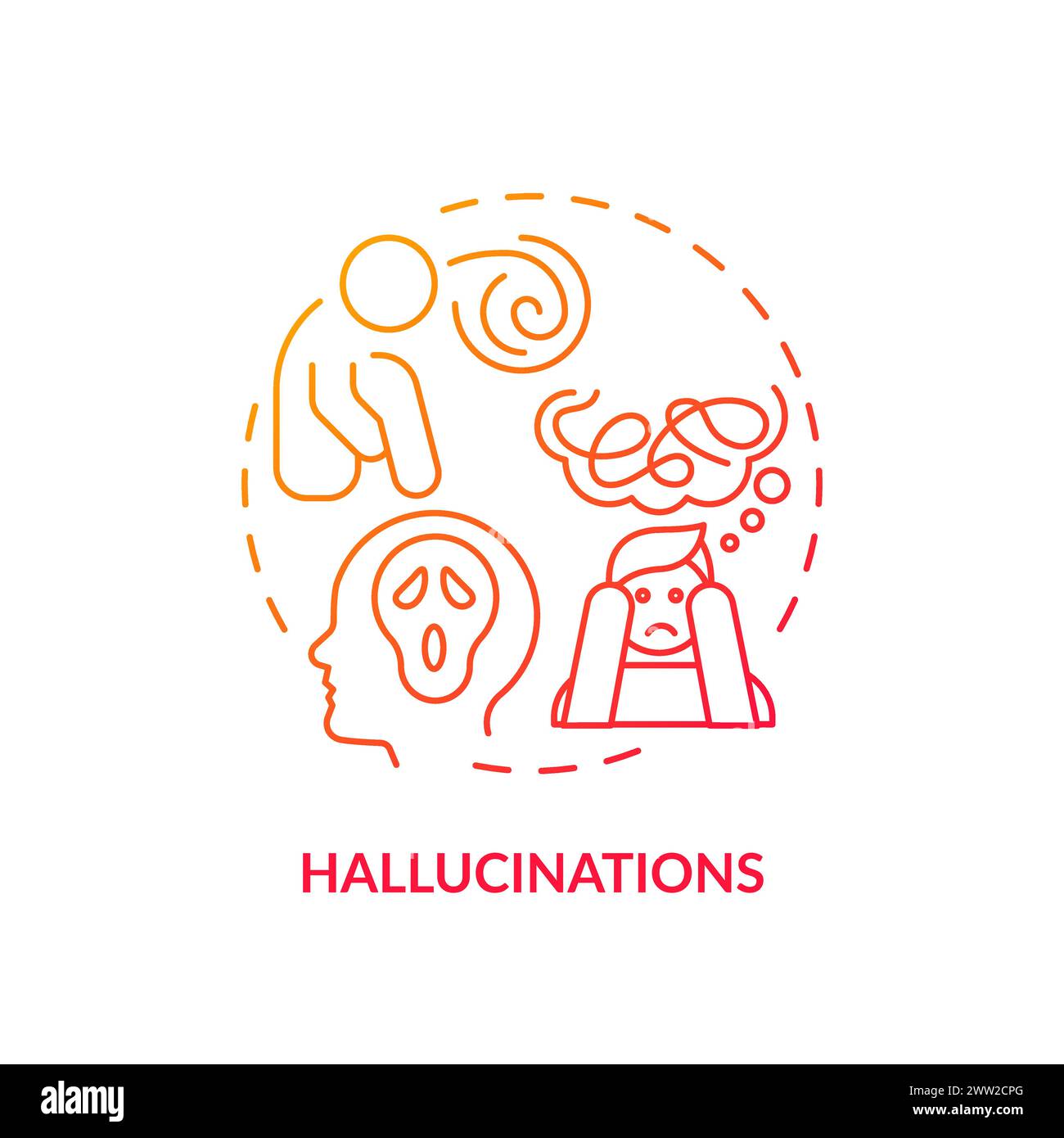 Hallucination, neurology illness red gradient concept icon Stock Vector