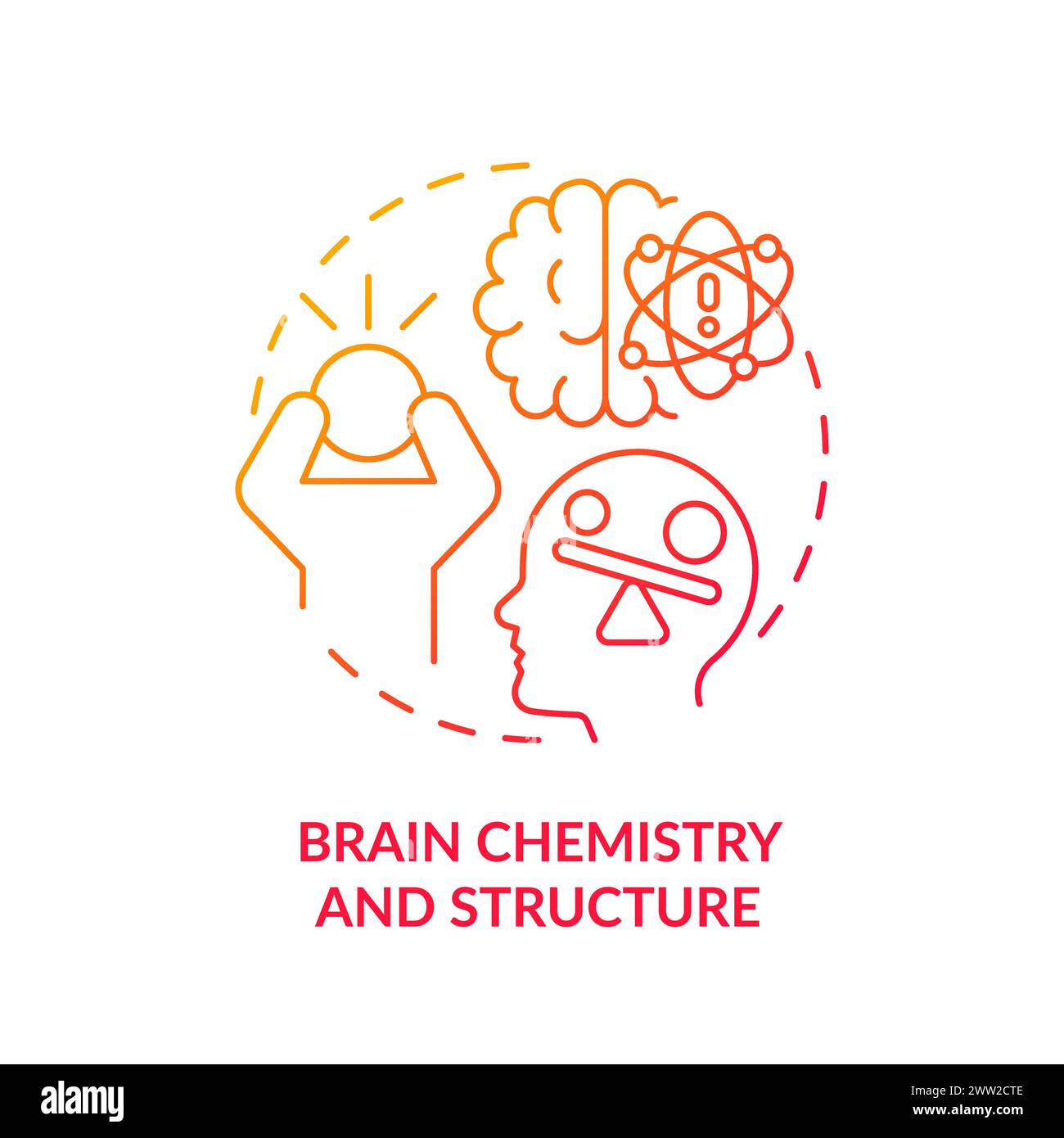 Brain chemistry and structure red gradient concept icon Stock Vector