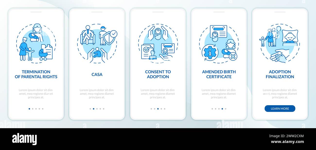 Adoption laws blue onboarding mobile app screen Stock Vector