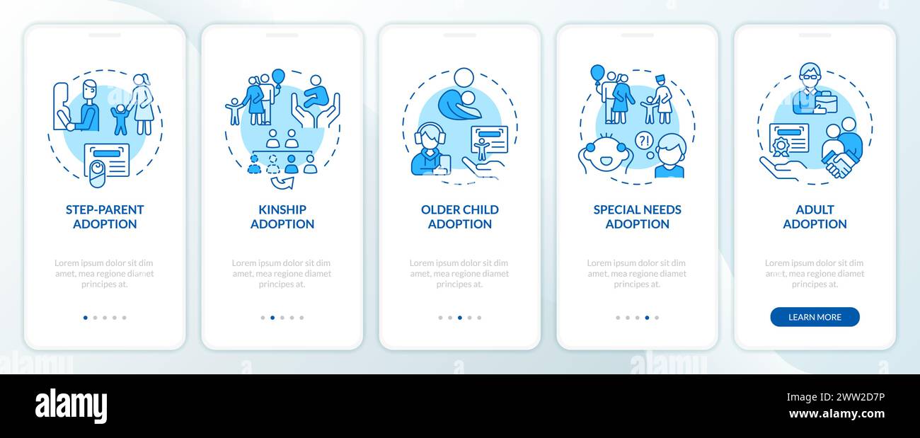 Adoption options blue onboarding mobile app screen Stock Vector