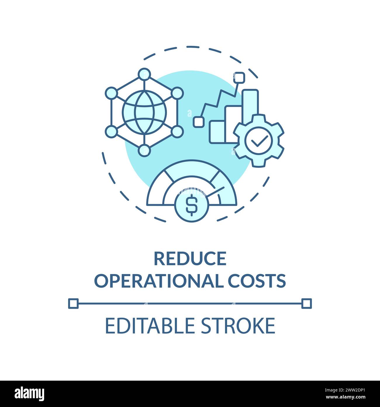 Operational costs reduce soft blue concept icon Stock Vector
