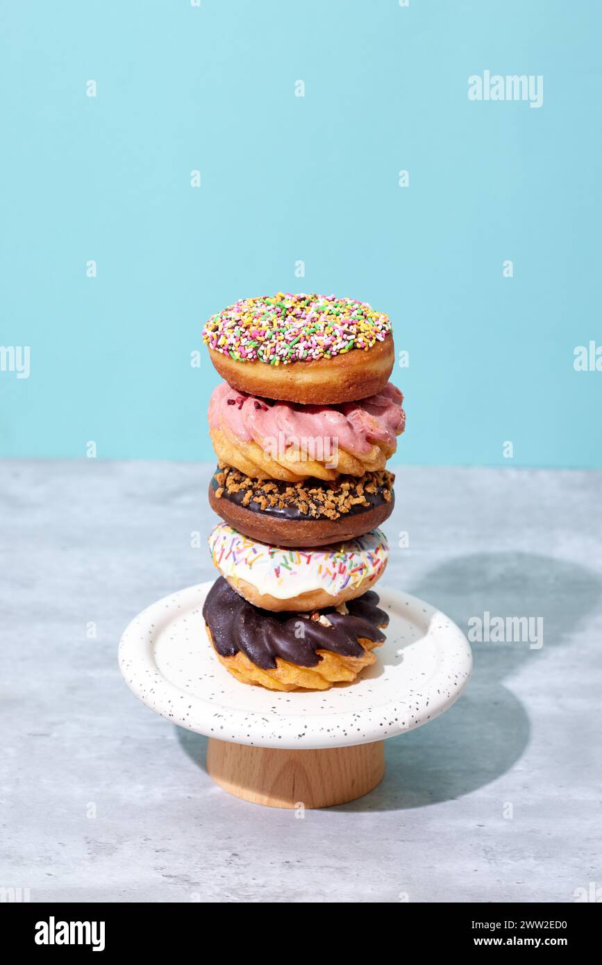 A stack of donuts on a plate Stock Photo