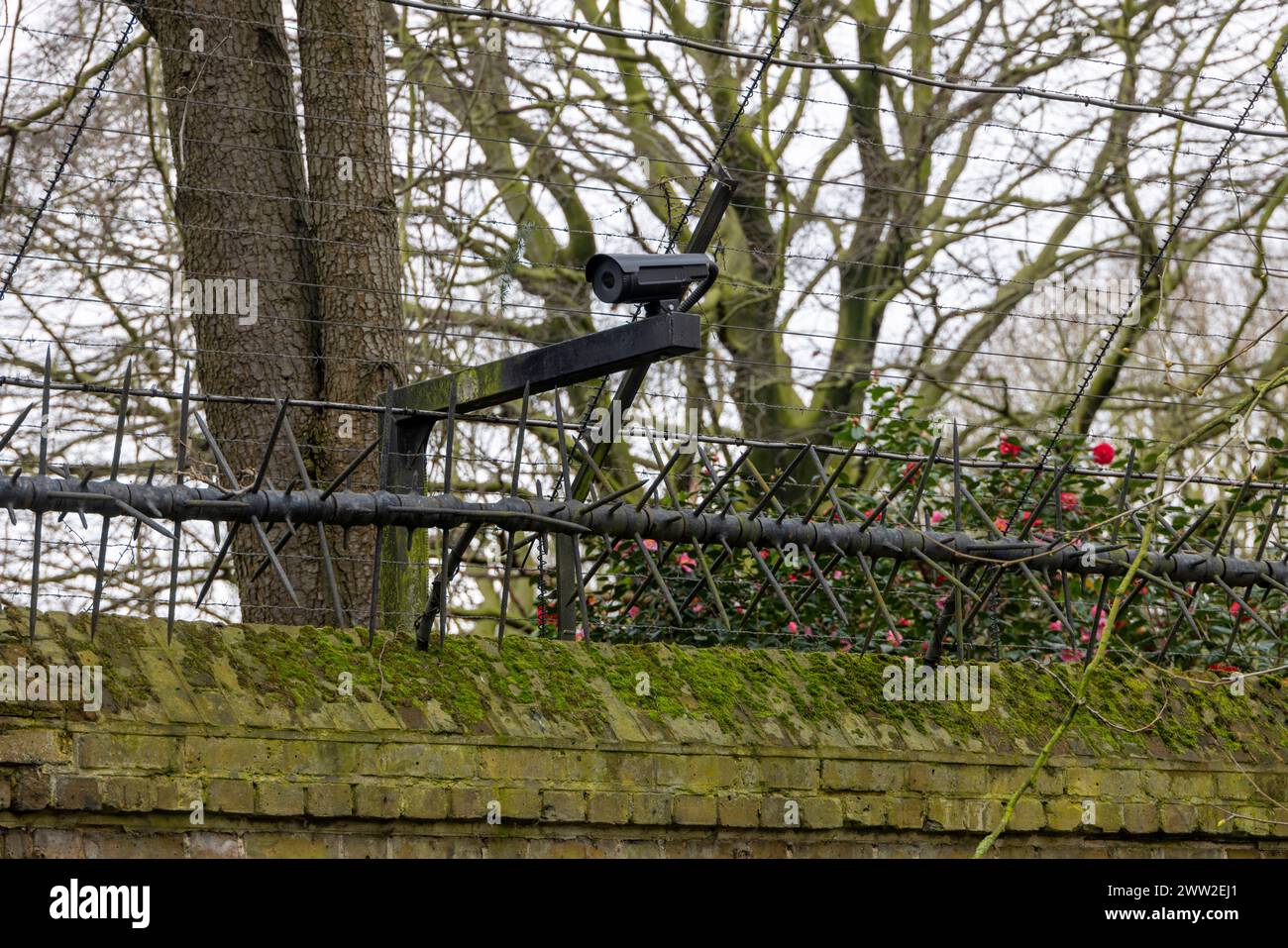 CCTV camera, Buckingham palace wall, London, UK Stock Photo