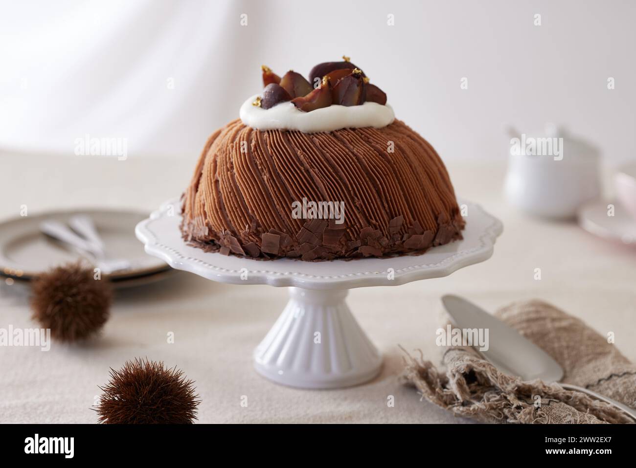 A cake on a white cake stand Stock Photo