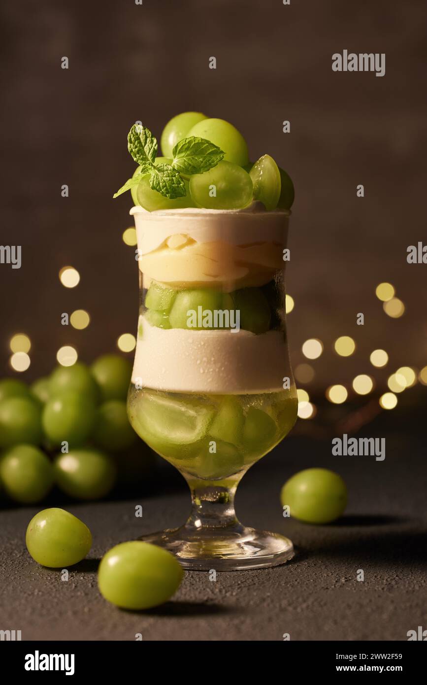 A dessert with green grapes and ice cream Stock Photo