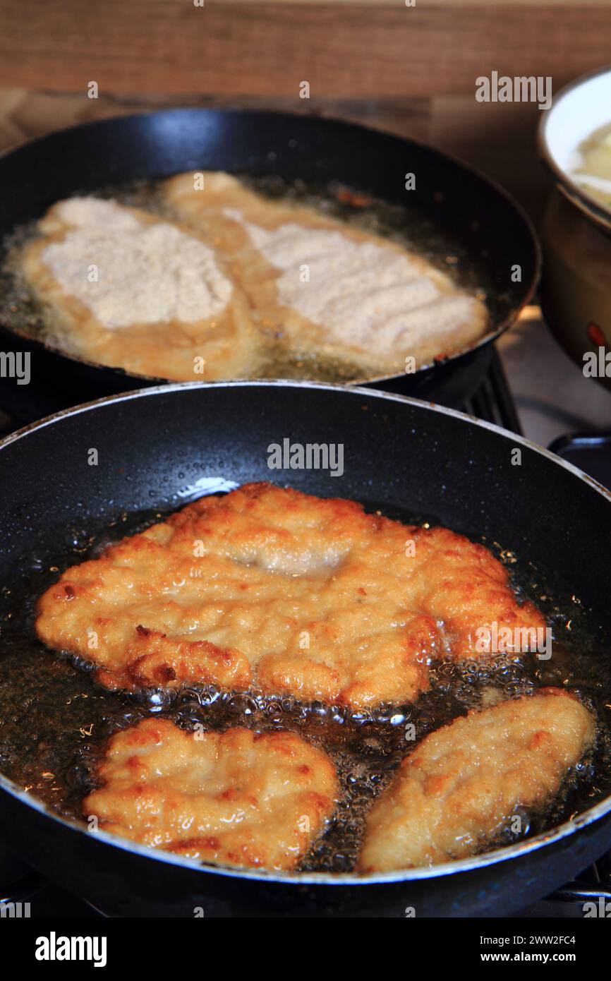 preparing czech schnitzel as very nice gourmet background Stock Photo ...