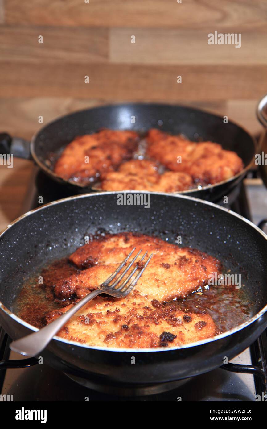 preparing czech schnitzel as very nice gourmet background Stock Photo ...