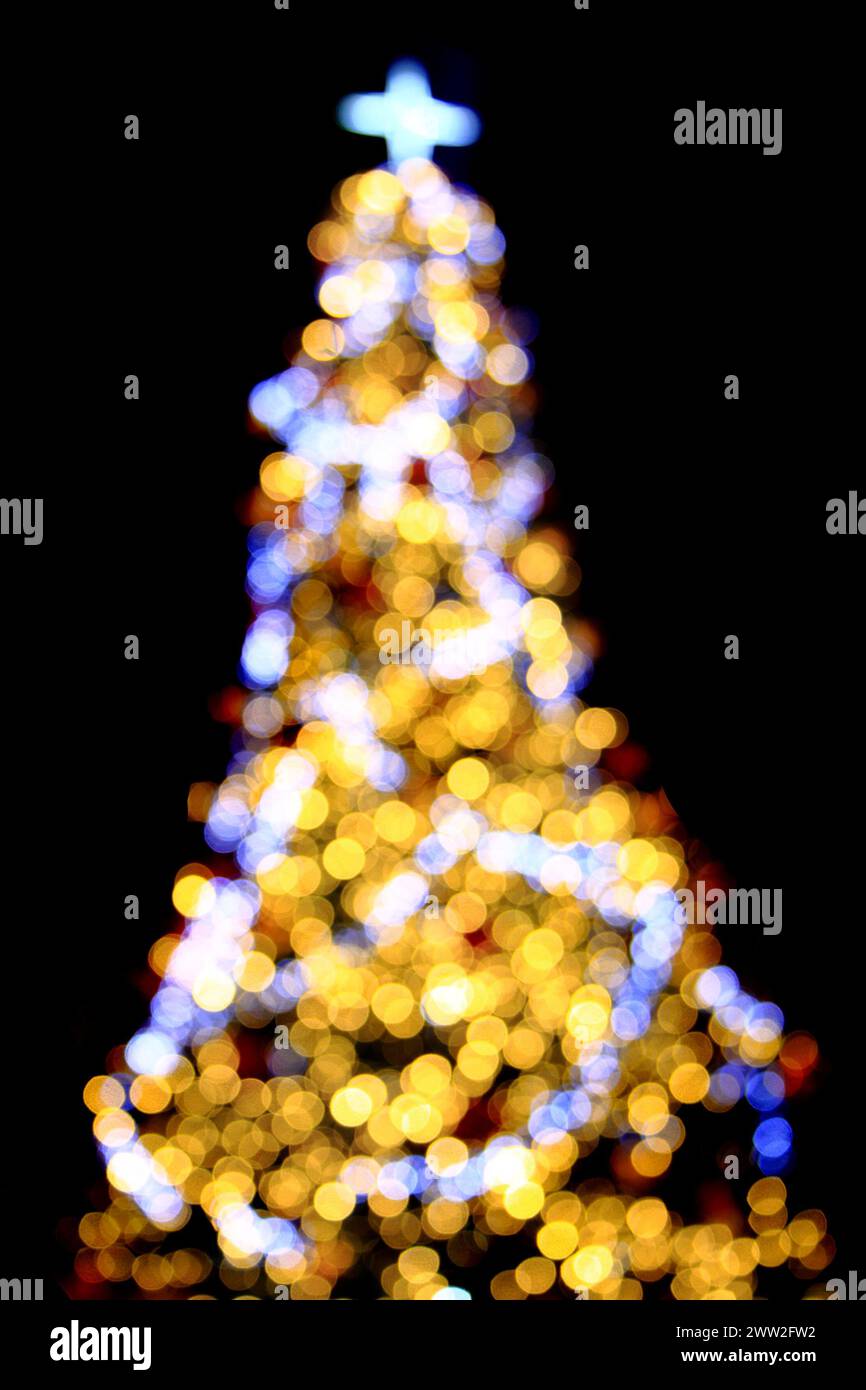 christmas tree from color lights on the black background Stock Photo ...