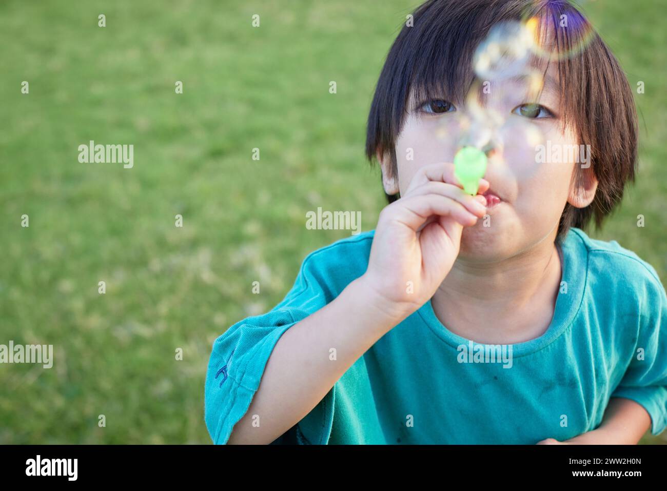 Kid playing in a field Stock Photo