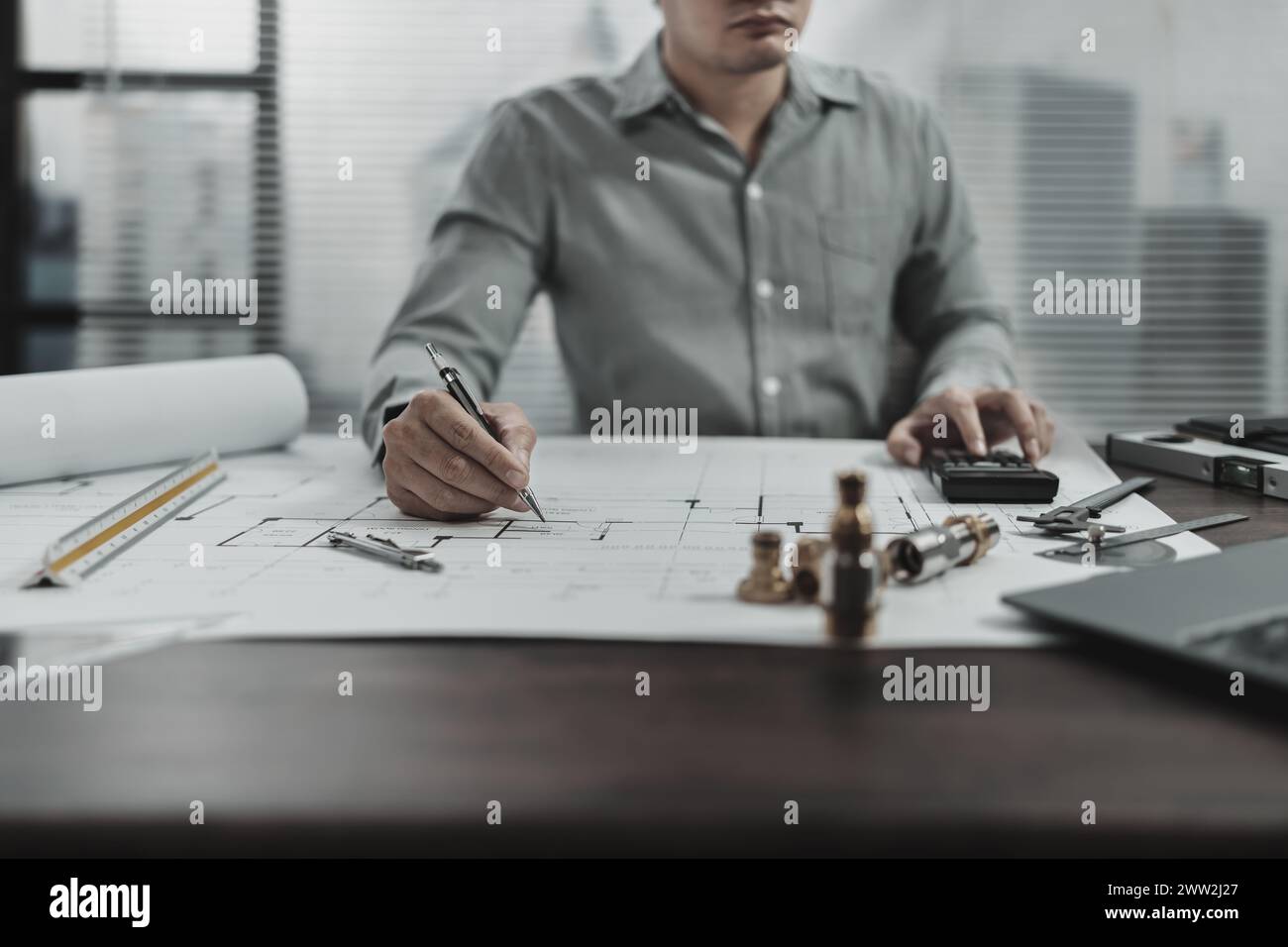 Engineering working with drawings inspection and Calculator, triangle ...