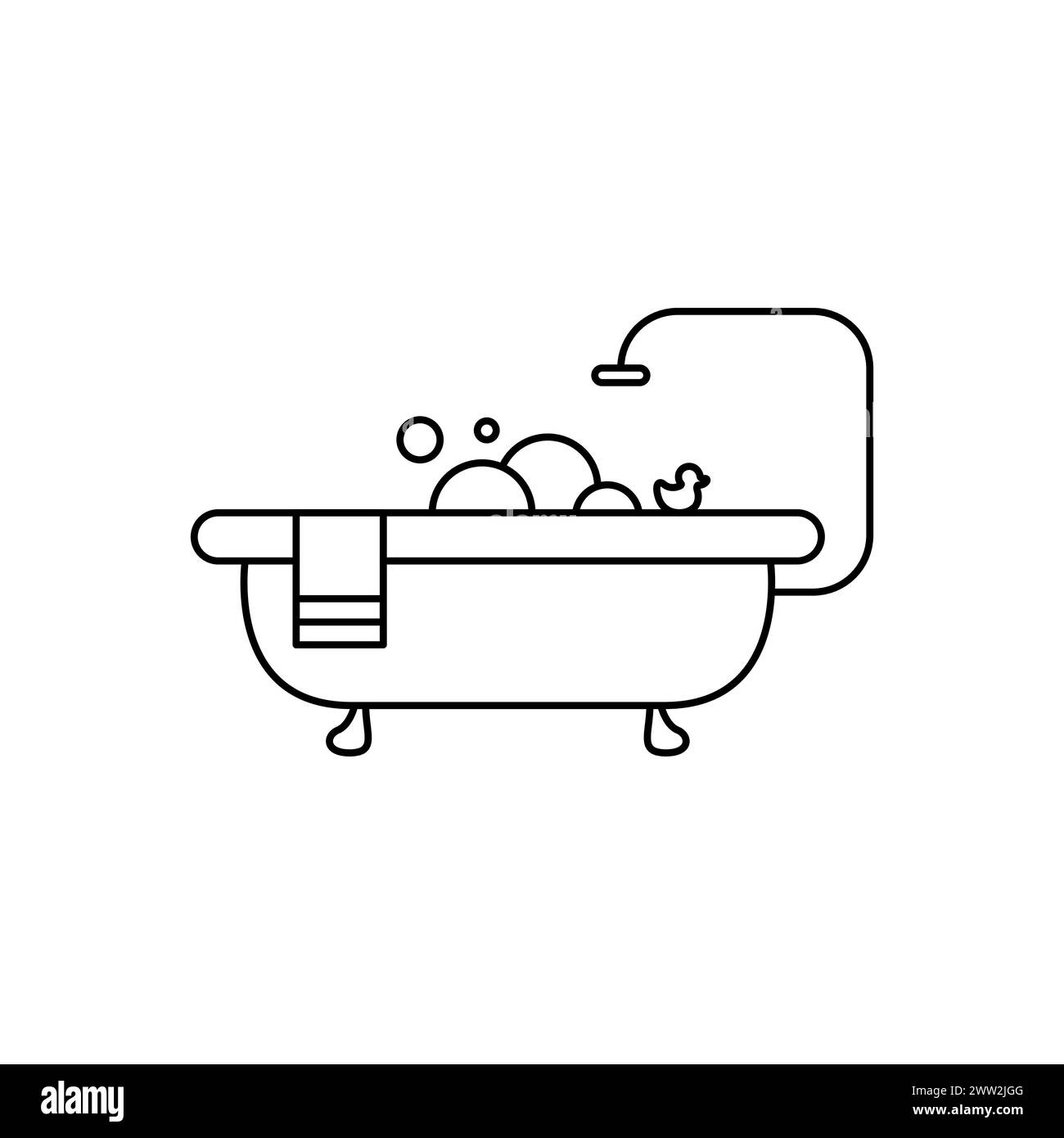 Shower logo concept. Outline of a cute bathtub in a simple flat style ...