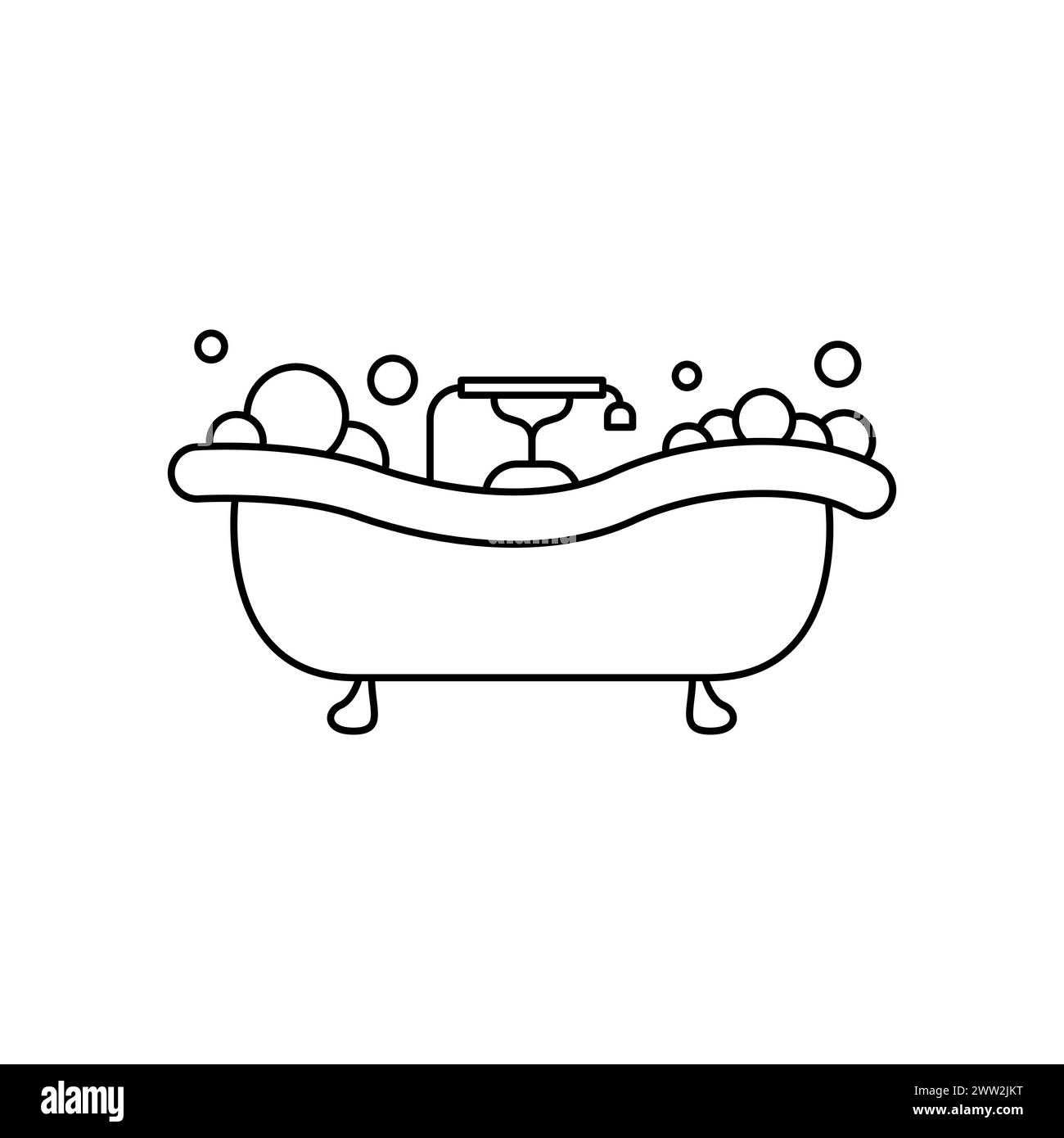 Shower logo concept. Outline of a cute bathtub in a simple flat style ...