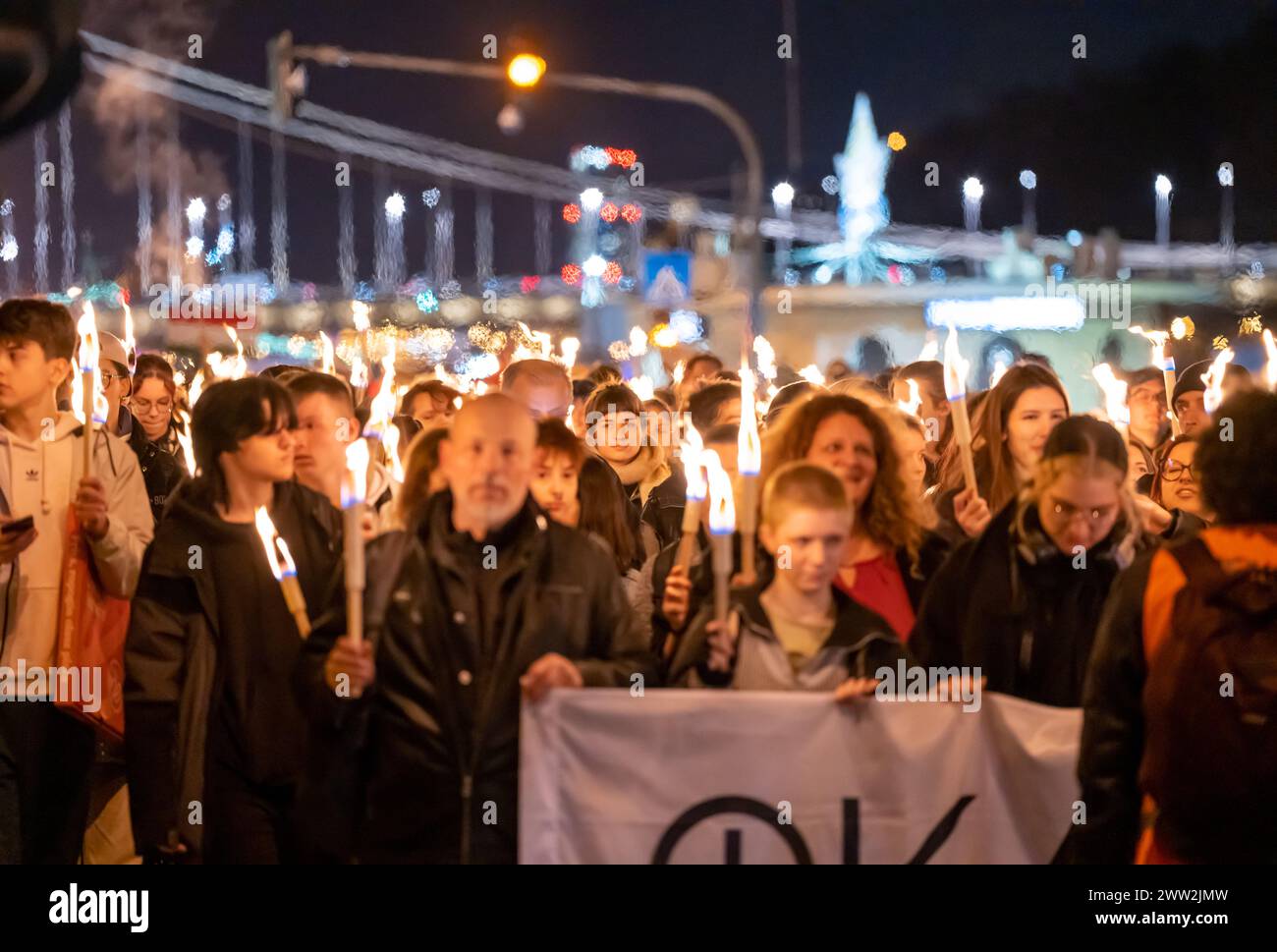 Budapest, Hungary: February 21, 2024: Demonstration by young people against pedophilia in schools, orphanages and state protection of pedophile teache Stock Photo