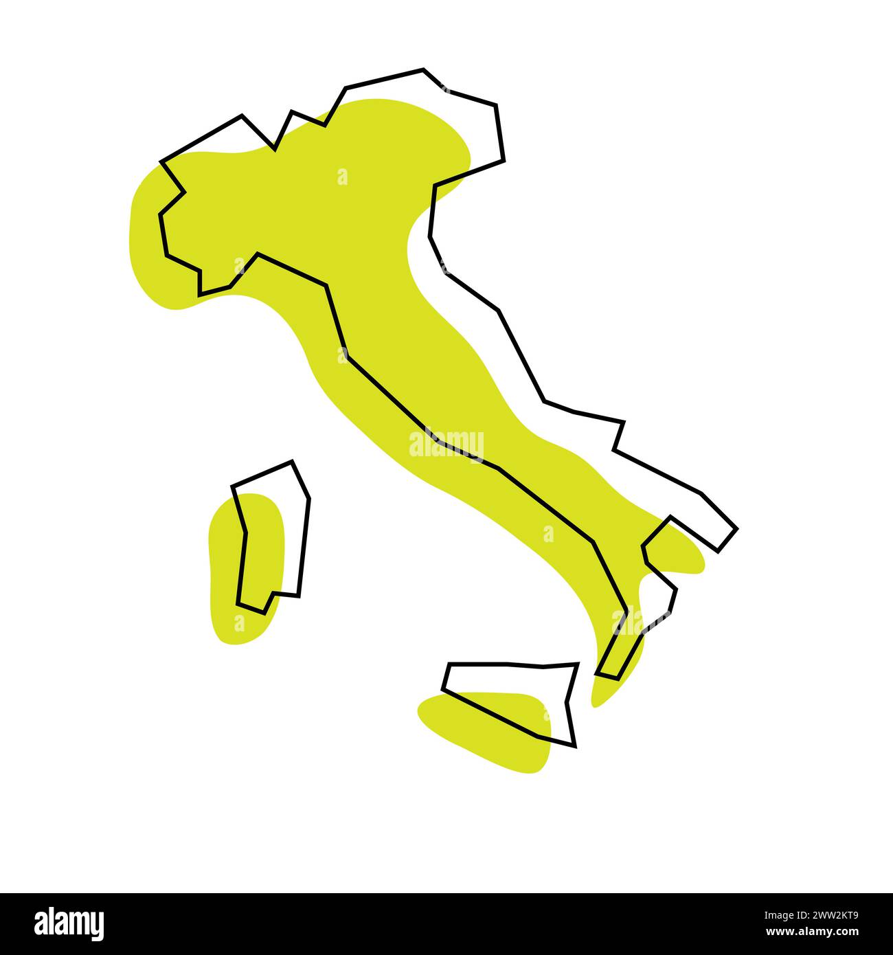 Italy country simplified map. Green silhouette with thin black contour