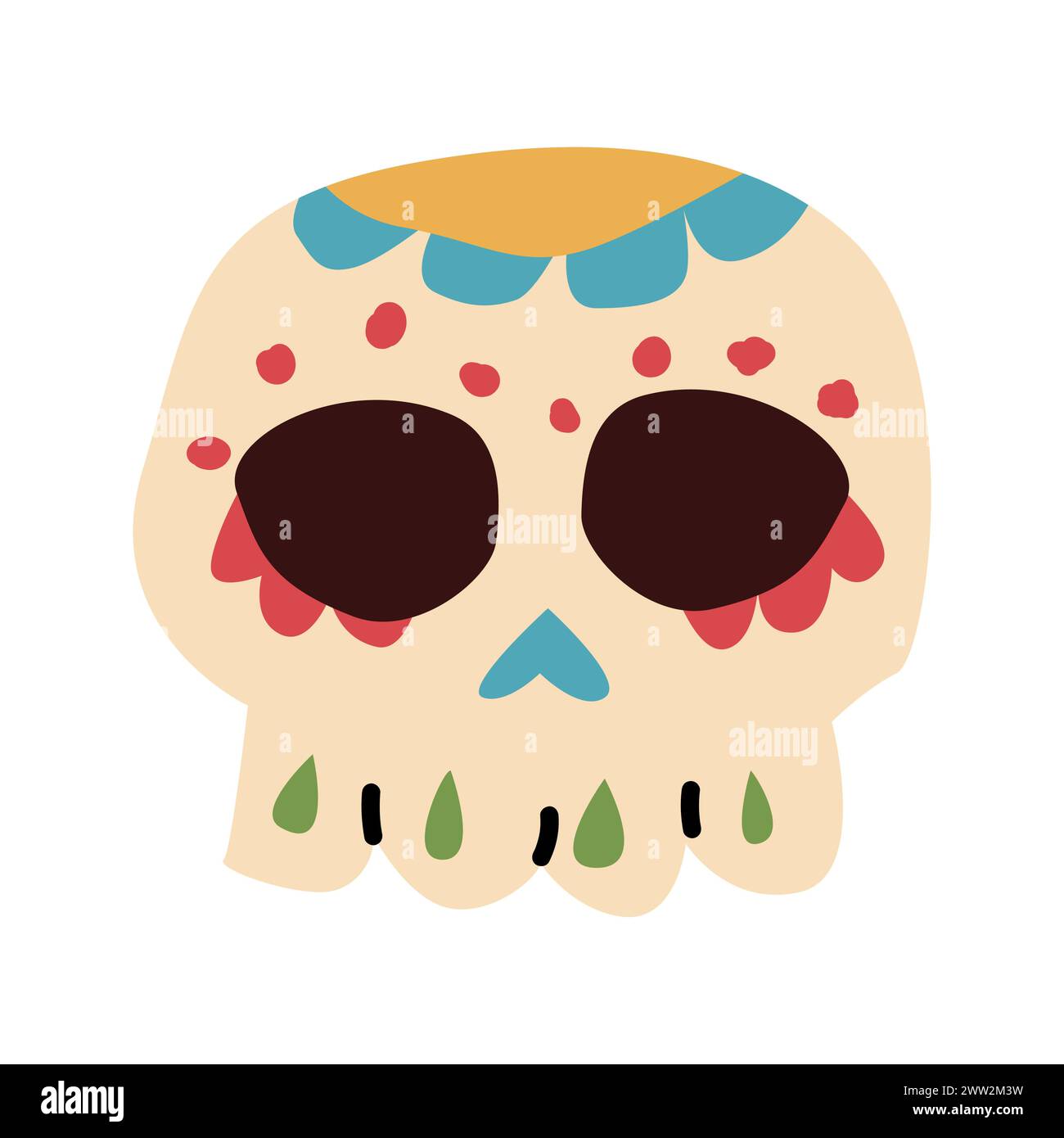 mexican skull with folk ornament isolated icon, front view. Vector illustration can used for stickers, t-shirt design. Stock Vector