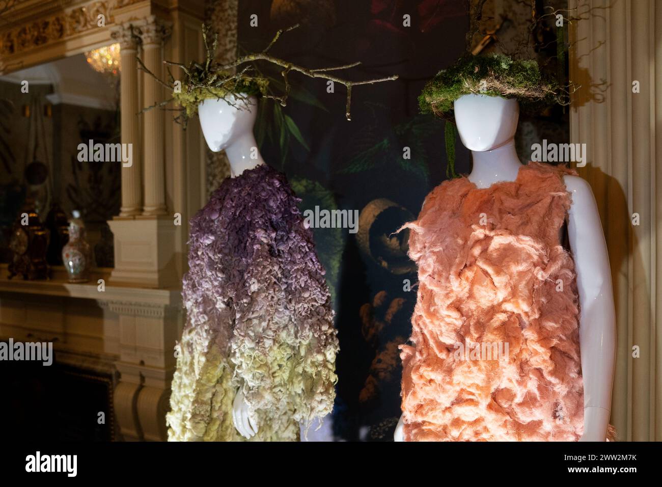 Dresses on display during a preview of the Vin + Omi and King Charles