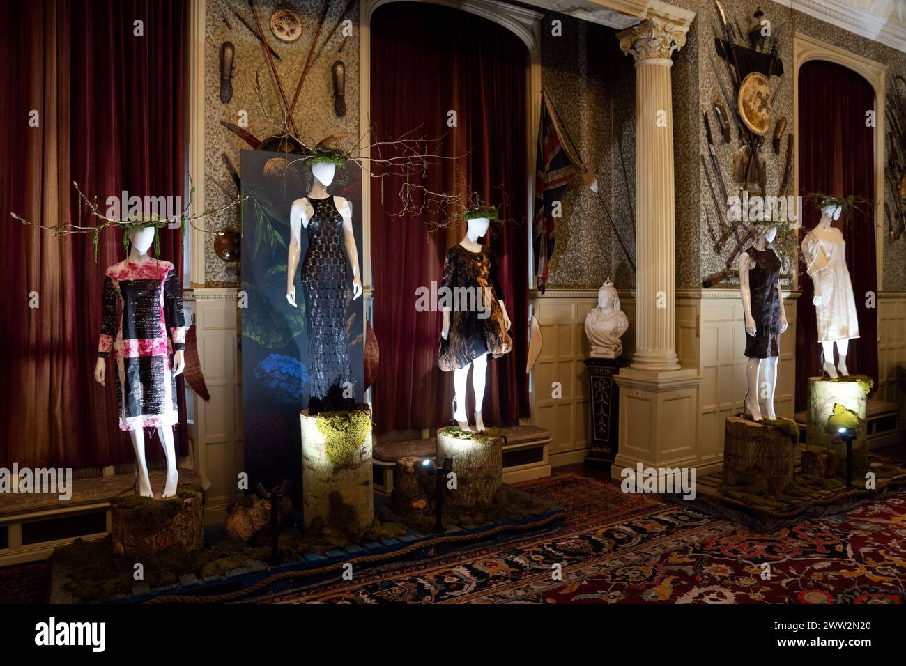 Dresses on display during a preview of the Vin + Omi and King Charles