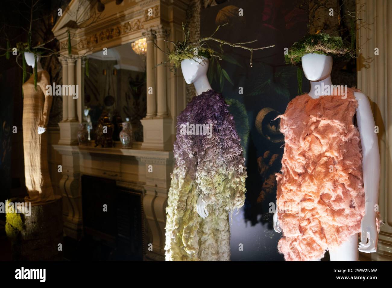 Dresses on display during a preview of the Vin + Omi and King Charles
