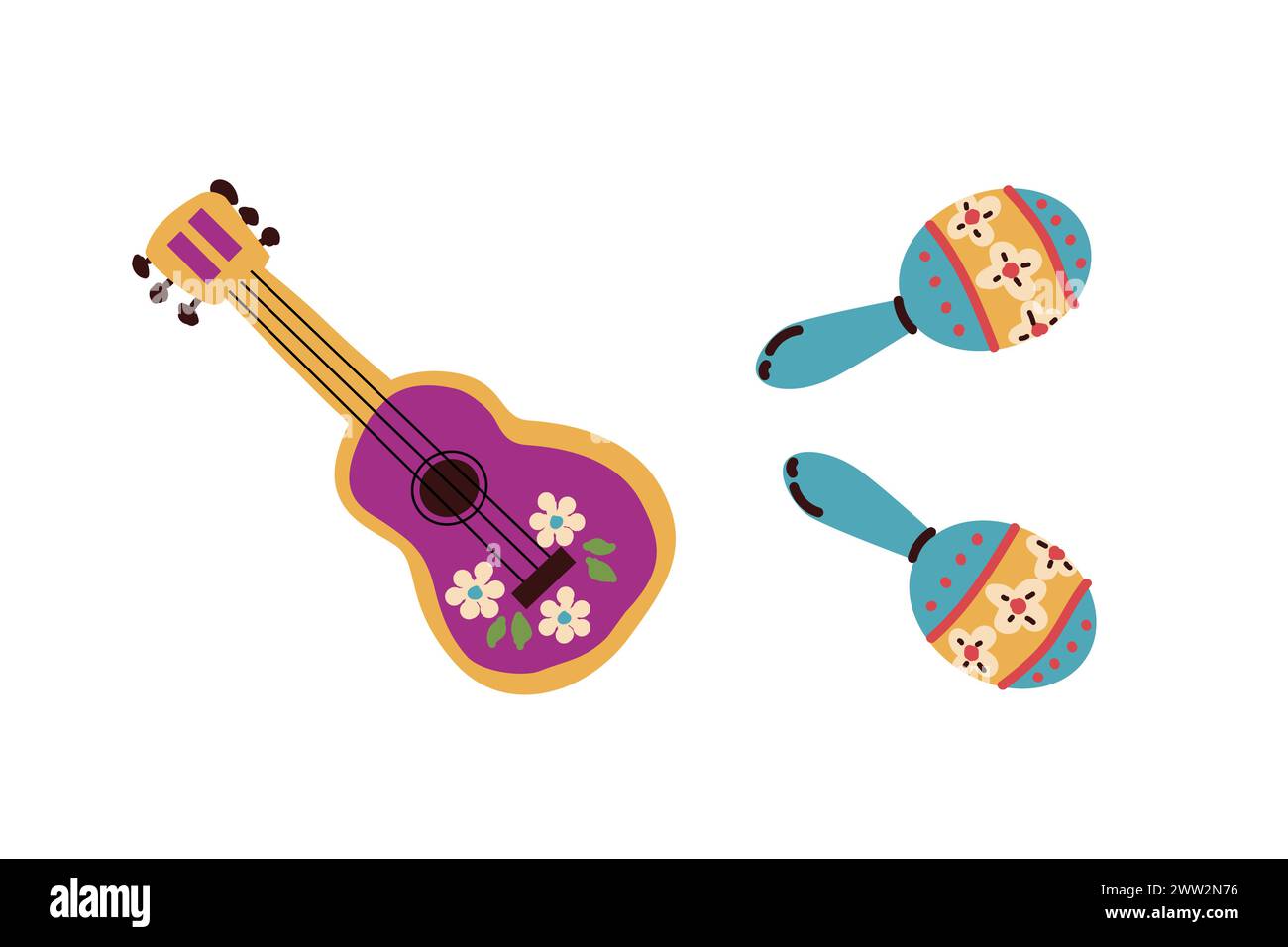 Mexican guitar and maracas set for holidays. Vector illustration can ...