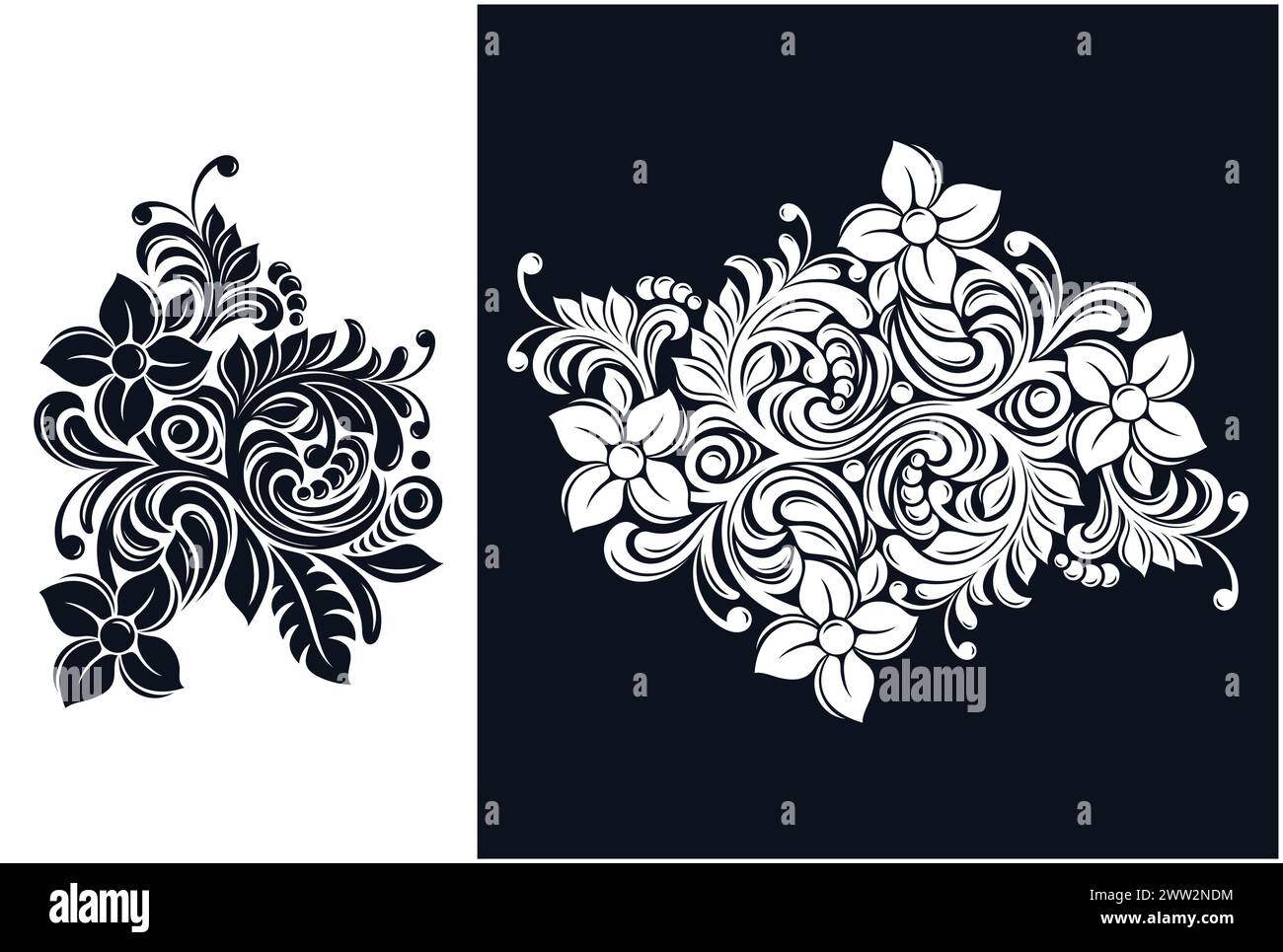 Abstract floral ornament on a white and black background Stock Vector